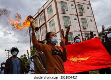 Protest In Myanmar. People Of Myanmar Protest Calling For Freedom And Release Of Myanmar's Ousted Civilian Leader Aung San Suu Kyi, Against A Military Coup In Mandalay, Myanmar, On July 18.2021.