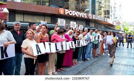 Protest For Zakho Attack In Northern Iraq With Banners In Izmir, Turkey On July 28, 2022