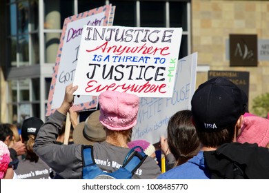 Protester quotes Dr. Martin Luther King at the 2018 Women’s March in downtown San Diego. January 20, 2018.