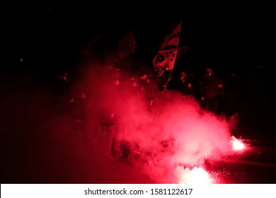 Protesters Of The French General Confederation Of Labour Union Light Flares During A Demonstration Against Pension Reforms In Paris, France, 05 December 2019.