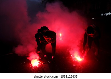 Protesters Of The French General Confederation Of Labour Union Light Flares During A Demonstration Against Pension Reforms In Paris, France, 05 December 2019.