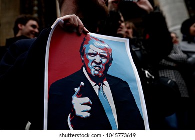 Protesters Gather In Bourse Square To Protest President Trump's Executive Order Imposing Controls On Travelers From Iran, Iraq, Libya, Somalia, Sudan, Syria, Yemen In Brussels,Belgium On Jan. 30, 2017