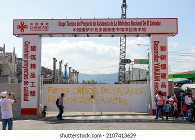 Protesters Vandalize The Entrance To The Construction Of The New Library Donated By China To The Government Of Nayib Bukele, In San Salvado, El Salvador On January 16, 2022.