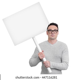 Protesting Person With Picket Sign Isolated On White Background