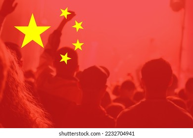 Protests China. Chinese real estate and debt crisis. Zero covid and lockdown protest in China. Crowd people. Revolution demonstration. Communism. Kill protesters. Red flag people. Economy. - Shutterstock ID 2232704941