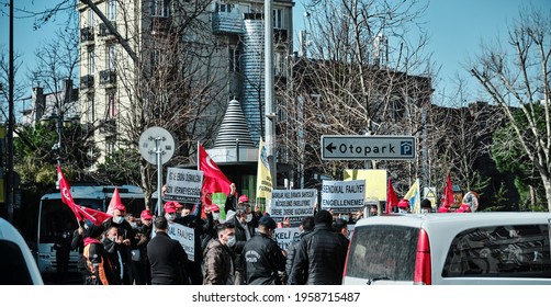 Protests In Istanbul Against Labour Union Lackness Of Workers. Protest Carried Out By Turkish Labour Party. Turkey. Istanbul. 04.03.2021. 