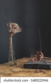 Proteus still life in a vase on a  wooden table
