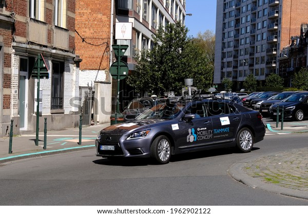 A prototype driverless car by the European Union\
funded project L3Pilot seen in street of Brussels ,Belgium on April\
26, 2021.