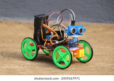 Prototype of a robotic car built as a STEM project that uses 3d printing and programming along with connections between electronic components