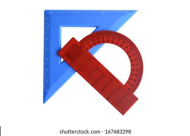 protractor red and blue square on a white background
