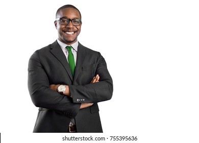 Proud Cheerful Smiling Successful African American Business Man Isolated On White Background