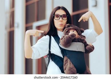 Proud Mom Showing Off her Newborn Infant in Baby Carrier. Happy mommy bragging about her daughter walking together outdoors
 - Shutterstock ID 2044617260