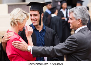 proud mother with tears of joy at her son's graduation