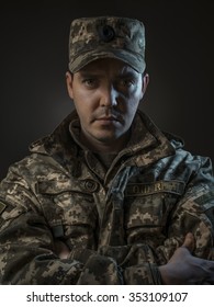 Proud Soldier Boy Portrait In The Dark Without Background