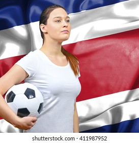 Proud woman football fan of Costa Rica - Powered by Shutterstock