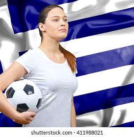 Proud woman football fan of Greece - Powered by Shutterstock