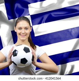 Proud woman football fan of Greece - Powered by Shutterstock