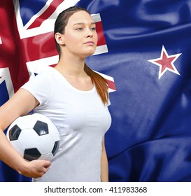 Proud woman football fan of New Zealand - Powered by Shutterstock