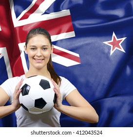 Proud woman football fan of New Zealand - Powered by Shutterstock