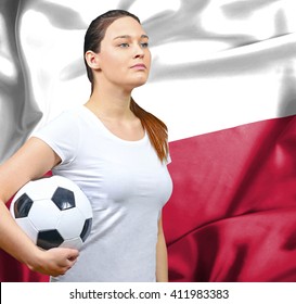Proud woman football fan of Poland - Shutterstock ID 411983383