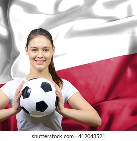 Proud woman football fan of Poland - Shutterstock ID 412043521