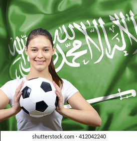 Proud Woman Football Fan Of Saudi Arabia