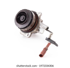 A Proven Modern Car Pump In The Cooling System With A Temperature Sensor. Automatic Water Pump Concept On White Background, Isolate, Mechanic