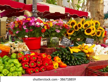 Provence Market With Local Food And Flowers