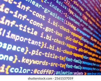Provided full access to the server. Let the rain sing you a lullaby. Multi exposure. Programming code background. Financial trading concept. Programming code text on computer screen. Cdigo web.