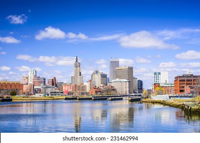 Providence, Rhode Island City Skyline On The River.