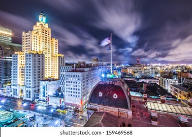 Providence, Rhode Island Downtown Cityscape Viewed From Behind City Hall.