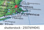 Providence, Rhode Island marked by a red map tack.  The City of Providence is the county seat of Providence County, RI and the Capital City of the State.