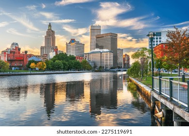 Providence, Rhode Island, USA downtown cityscape viewed from above the Providence River.