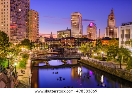 Providence, Rhode Island, USA park and skyline.