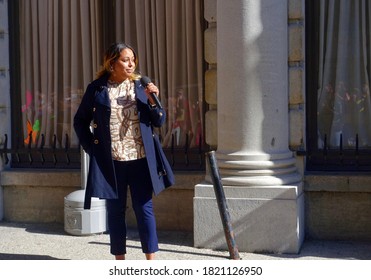 PROVIDENCE, RHODE ISLAND/USA-SEPTEMBER 20, 2020: Heidi Silverio, President Of The Young Democrats Of R.I., Asks Senators To Prevent Ginsburg Replacement Before Election.                               