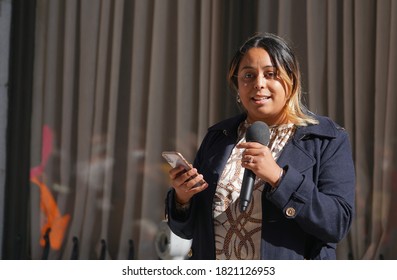 PROVIDENCE, RHODE ISLAND/USA-SEPTEMBER 20, 2020: Heidi Silverio, President Of The Young Democrats Of R.I., Asks Senators To Prevent Ginsburg Replacement Before Election.                               