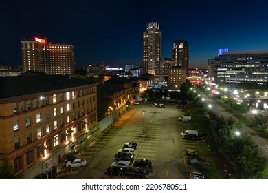 Providence, RI - September 17 2022:  Aerial View Of The Skyline Of Providence At Dusk