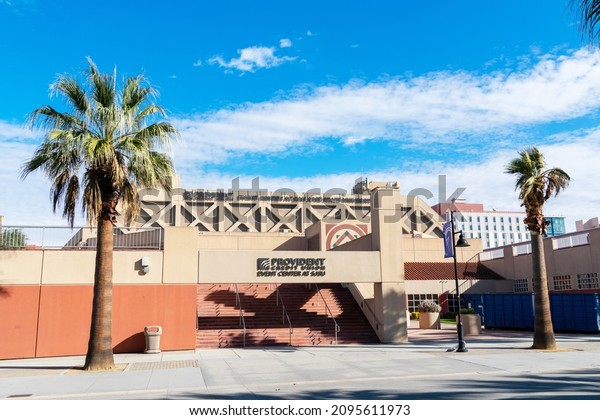 Provident Credit Union Event Center exterior view at\
San Jose State University campus - San Jose, California, USA -\
2021