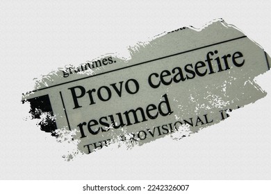 Provo ceasefire resumed - news story from 1975 newspaper headline article title with overlay