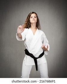 provocative face for karate girl ready for fight