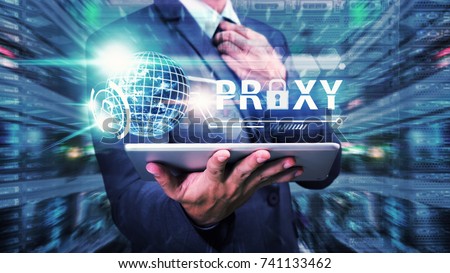 Proxy bypass server for network security computer : Network administrator access the proxy bypass gate way in data center : Elements of this image furnished by NASA
