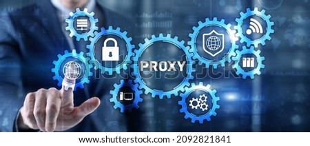 Proxy. Network administrator access the proxy server. Technology concept