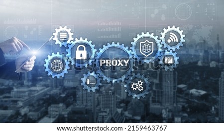 Proxy. Network administrator access the proxy server. Technology concept