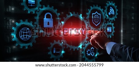 Proxy server. Cyber security. Concept of network security on virtual screen