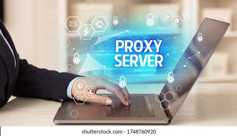 PROXY SERVER Inscription On Laptop, Internet Security And Data Protection Concept, Blockchain And Cybersecurity