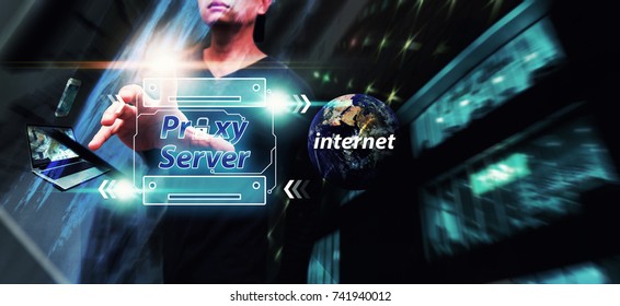 Proxy Server For Network Security Computer : Network Administrator Access The Proxy Server Gate Way In Data Center : Elements Of This Image Furnished By NASA