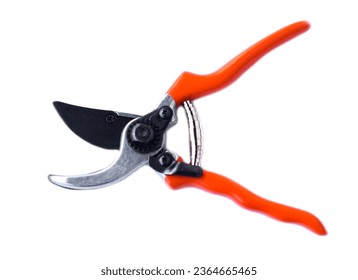 Pruner, Pruning scissors isolated on the white background. Concept, tool, equipment for working in garden. Selective focus.                                 - Shutterstock ID 2364665465