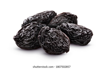 Prunes Isolated On White Background, Heap Of Dried Plums