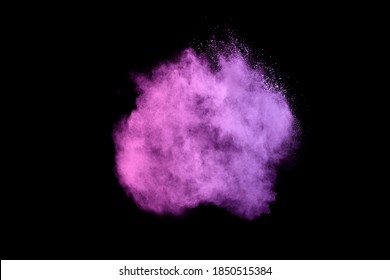 Pruple powder explosion on black background. 