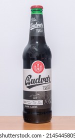 Pruszcz Gdanski, Poland - April 6, 2022: Budweiser Budvar Dark Lager Beer.